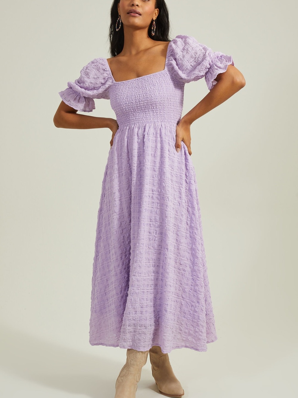 Altar'd State Lilac Puff-Sleeve Maxi Dress